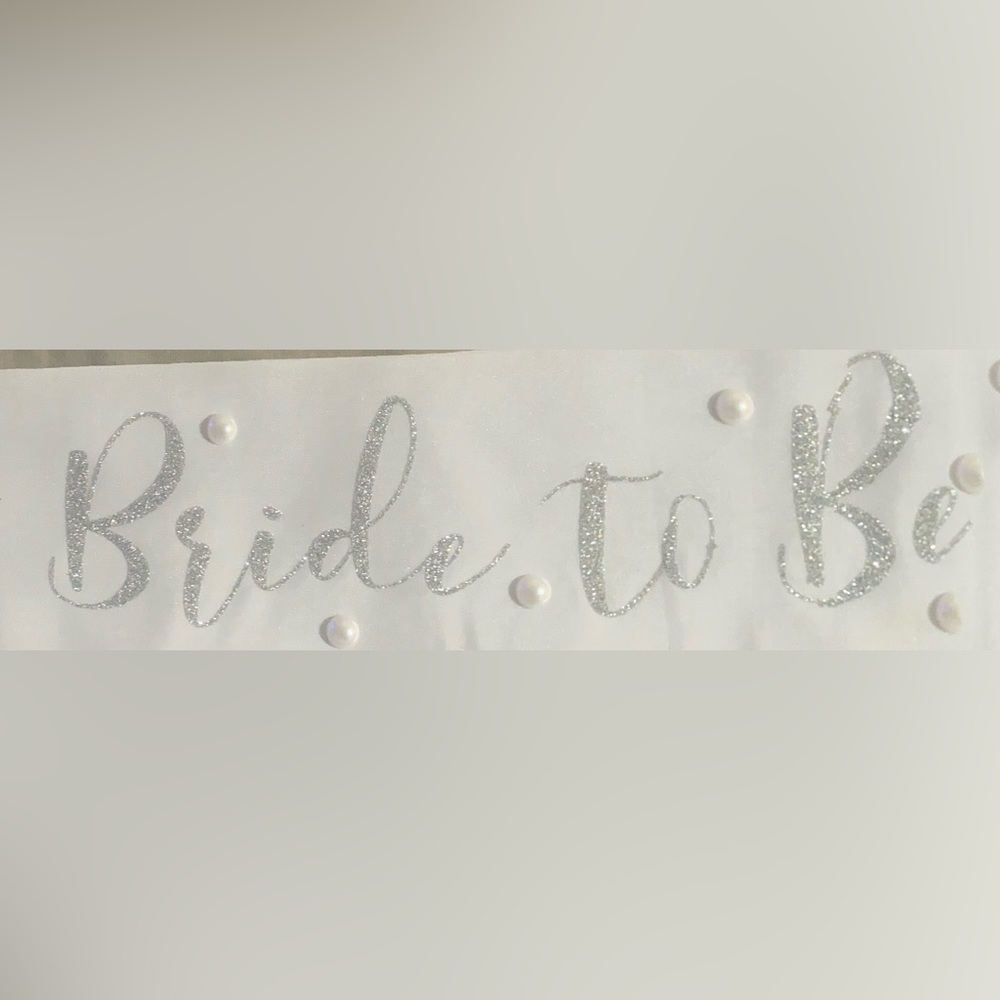Brand New Custom Made White sash silver glitter lettering - Bride To Be